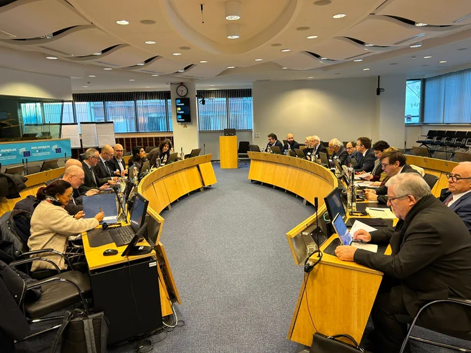 Les conseillères et conseillers du CESE et certains membres de l'administration du CESE lors d'une réunion de travail à Bruxelles