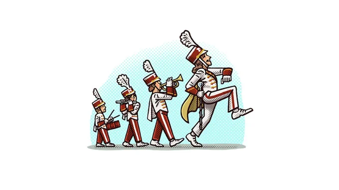 An illustration of band members marching