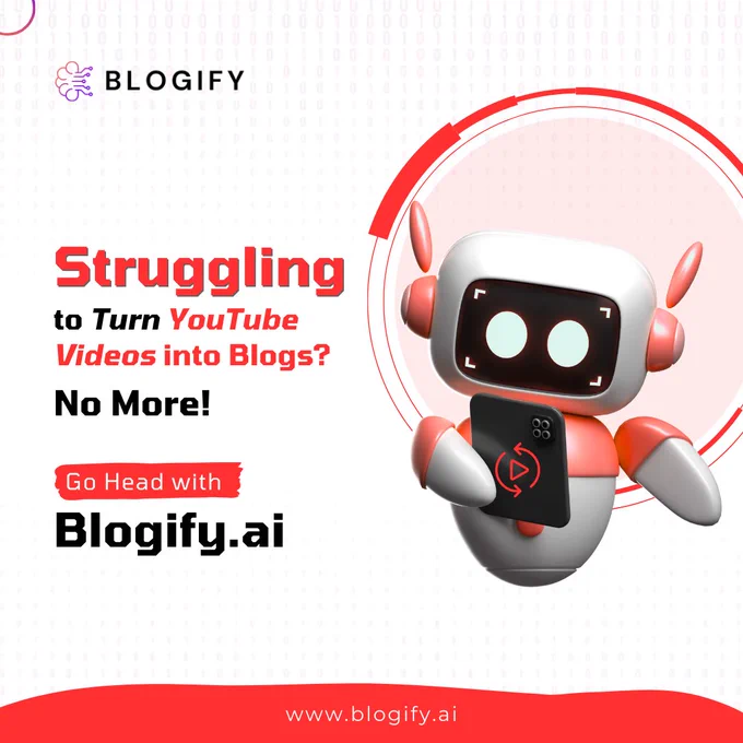 Turn Struggling YouTube Videos into Captivating Blogs in a Snap! Say goodbye to the struggle, and go ahead with
👉Blogify.ai
.
