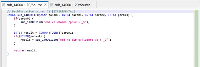 JEB detected a decryption routine and attempted to provide automatically-decrypted strings (in dark-purple)