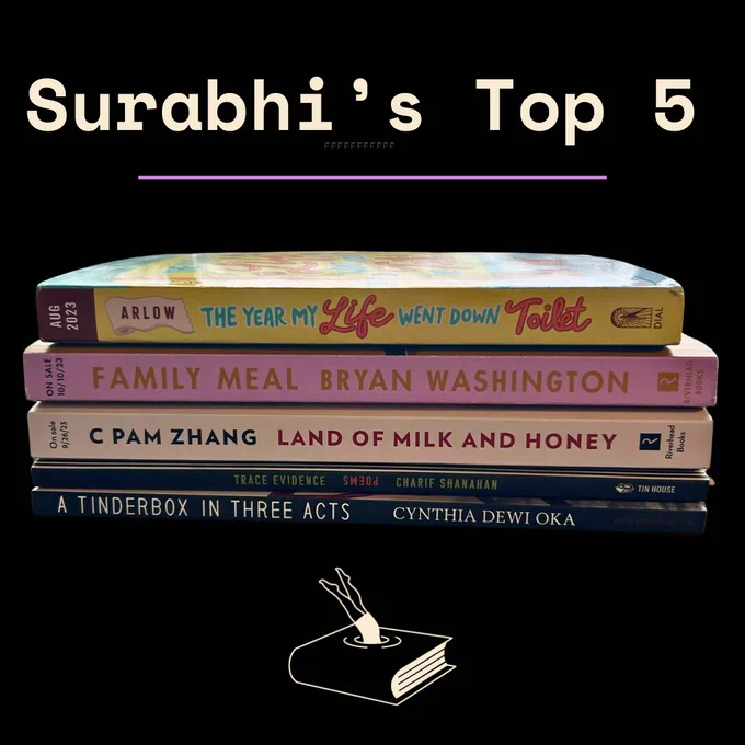 A stack of ARC Reader Team member Surabhi's Top 5 reads of 2023.