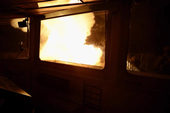 A flash of flame from Sea Viper as it accelerates from its silo to intercept a target at more than three times the speed of sound