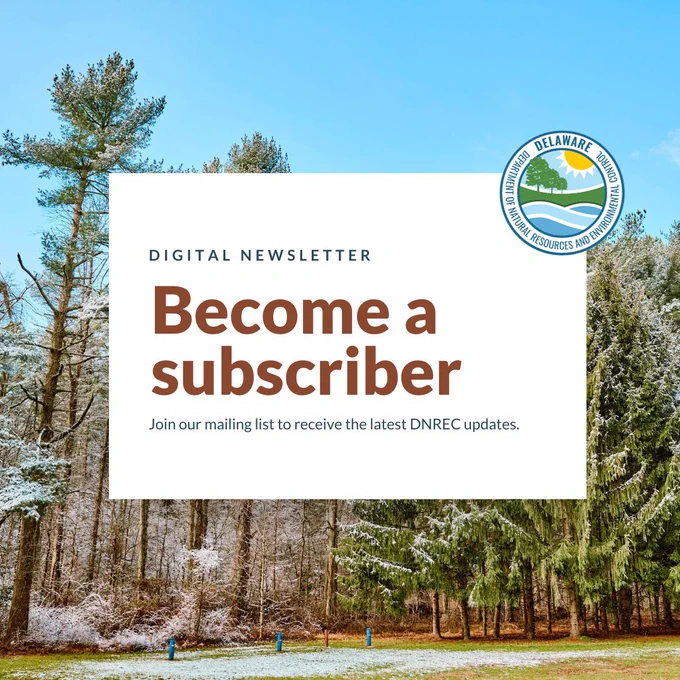 Digital Newsletter
Become a subscriber
Join our mailing list to receive the latest DNREC updates.

DNREC logo shown over a background of wintery trees.