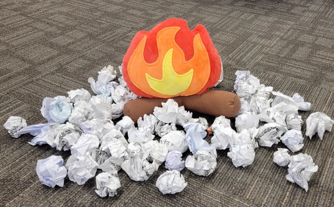 Paper balls around a fake fire