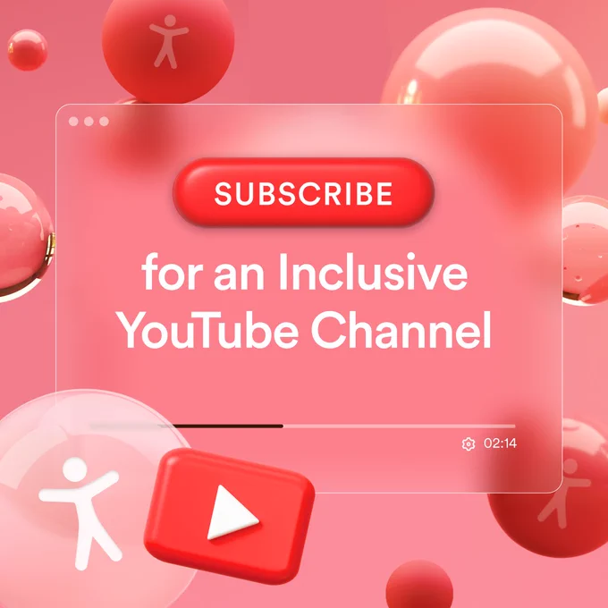 YouTube related 3D graphics with the title in the centre “Subscribe for an Inclusive YouTube Channel”.