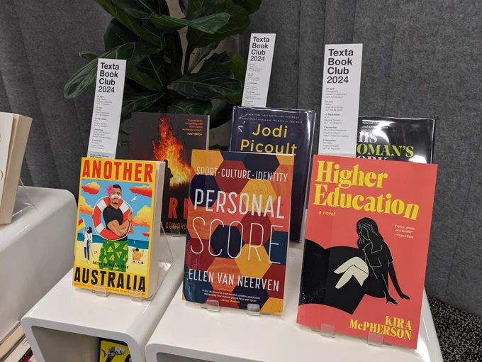 Picture of books on display with bookmarks 