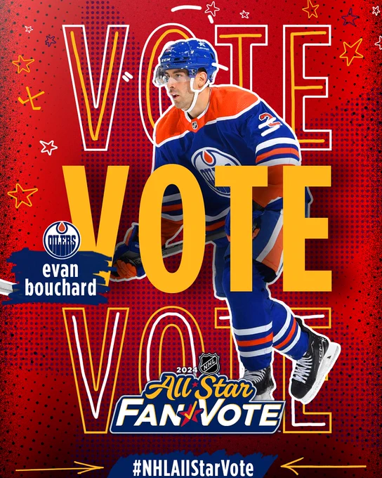 Evan Bouchard NHL All-Star Vote graphic.