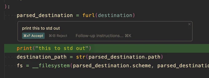 I requested the AI “print this to std out” and the AI generated the code ‘print(“this to std out”)’