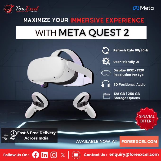 Upgrade your gaming reality and experience immersive gaming delight!!

Get your Meta Quest 2 device now at Fore Excel at a special price. Offer valid for a limited time only

Visit: foreexcel.com or connect with us at enquiry@foreexcel.com