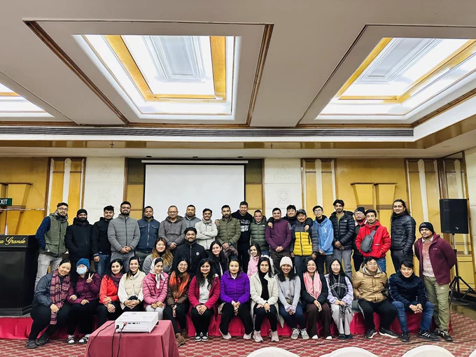 Team photo of WordCamp Nepal 2024 organizing team.