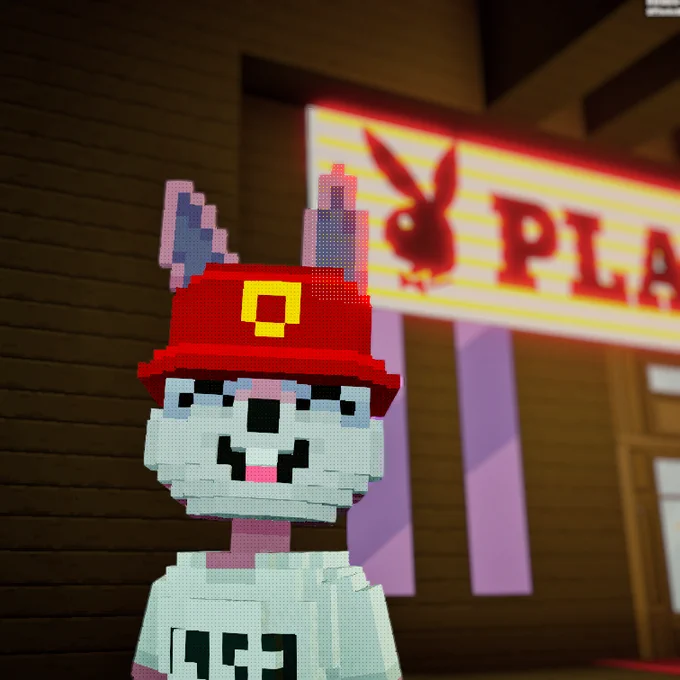 Lily Rose's Rabbitar Playboy NFT taking a selfie inside the Sandbox MetaMansion!