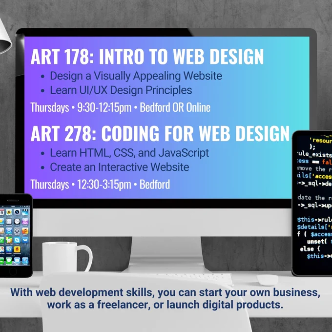 Looking for a class that will give you real-world skills? Try one of our web design classes! #mcccomartdesign @middlesex_cc #web #webdesign #webdeveloper #webdevelopment #course