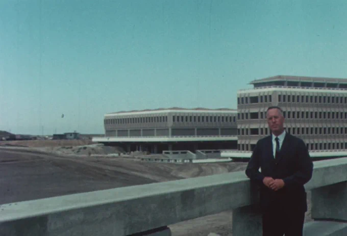 Founding Chancellor Dan Aldrich surveys the developing campus. 