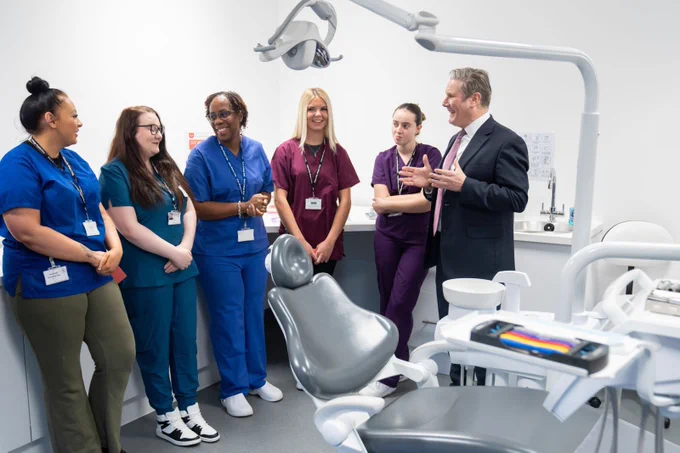 Keir Starmer meeting with dentistry apprentices in Bury College.