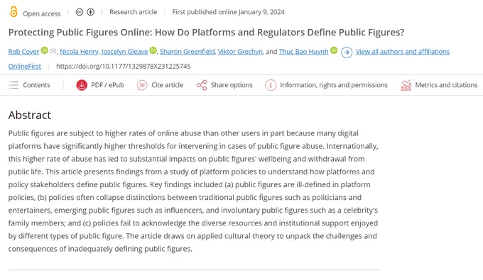 Image shows a screenshot of the article described in the post, including  the headline, author names and the abstract underneath.