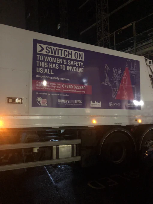 Pic of LCC bin truck spotted this morning…it’s still out there! Switch on to Women’s Safety…we all have a role to play