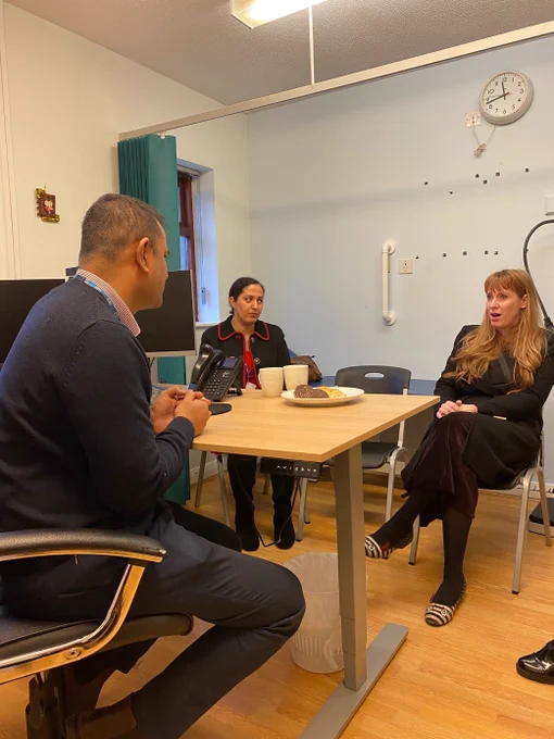 Angela Rayner MP with local GPs Dr Ashwin Ramachandra and Dr Samira Anane.
