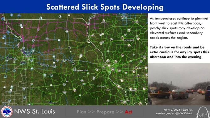 Map of traffic conditions across the region showing partially covered roads over northern Missouri.
