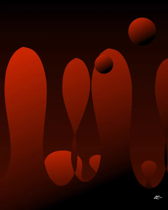 Glowing red blobs rise from the deep. A real alien vibe. The shading isn't quite right for giving a full 3D effect.