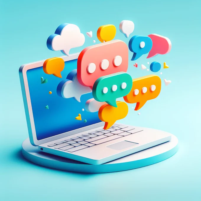 laptop with speech bubbles coming out its screen.