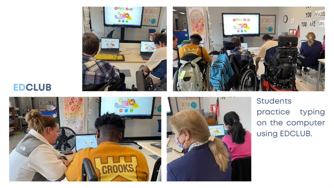 several images of acps students  using edclub.com to type.