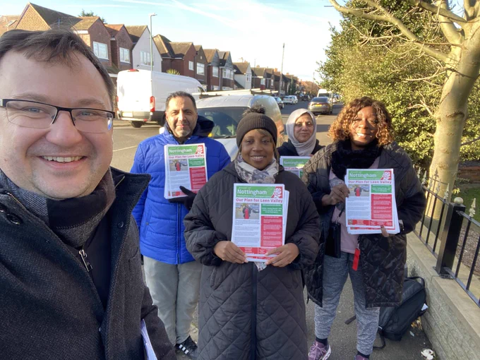 Alex Norris MP with Cllr Audrey Dinnall and the Nottingham Labour campaign team