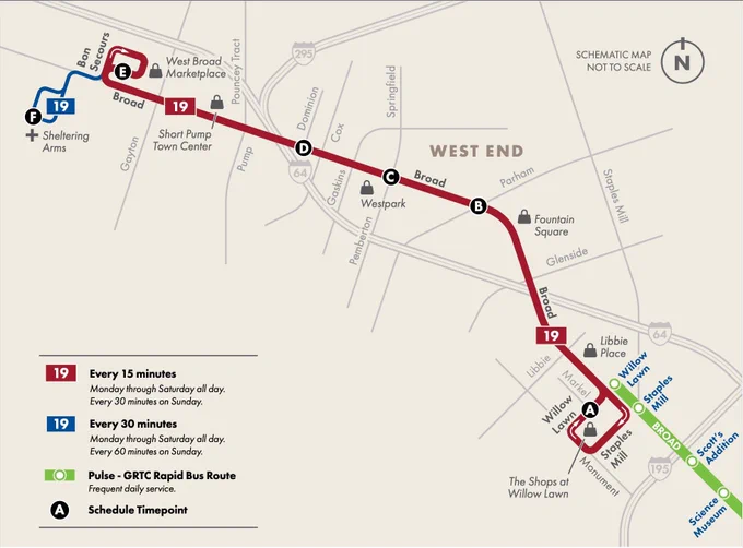 Route 19 map effective January 14, 2024