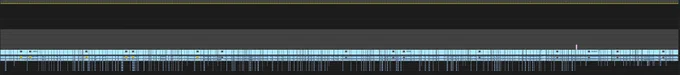 An editing timeline in Adobe Premiere showing hundreds of cuts to insert my own voice into the game