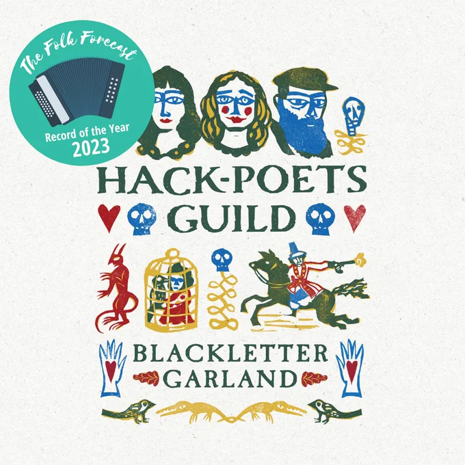 Cover image for Blackletter Garland by Hack-Poets Guild, with a sticker on it that says 'The Folk Forecast Record of the Year 2023'