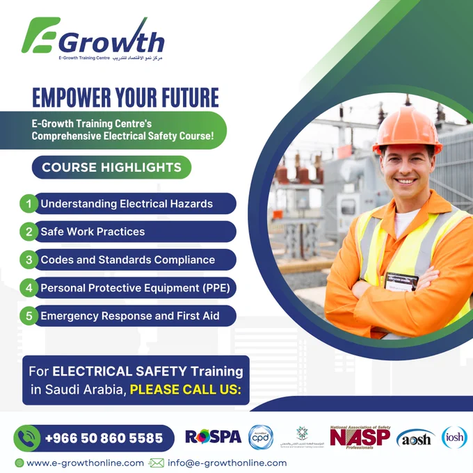 EMPOWER YOUR FUTURE with E-Growth Training Centre's Comprehensive Electrical Safety Course!

Are you ready take charge of your career in the electrical industry? Look no further! Join our cutting-edge training program to learn everything you need know about electrical safety and beyond.

Gain the necessary skills and knowledge to ensure safety, efficiency, and success in your electrical ventures. Our course is designed to equip you with the latest industry standards, techniques, and best practices.

CLICK LINK IN BIO for more information and to secure your spot! Don't miss out on this life-transforming opportunity!

For Training Reach Us:

(WhatsApp)  966 50 860 5585

Website: www.e-growthonline.com

E-mail: info@e-growthonline.com

#ElectricalSafety #CareerBoost #FutureTraining #Empowerment #EgrowthTraining #ElectricalIndustry #IndustryStandards #ProfessionalDevelopment #SkillsAcquisition #TrainingCourse #ElectricalProcedures #SafetyFirst #StayCurrent #SuccessJourney