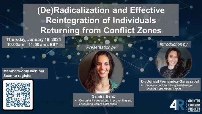 Flyer for upcoming members-only online session on deradicalization