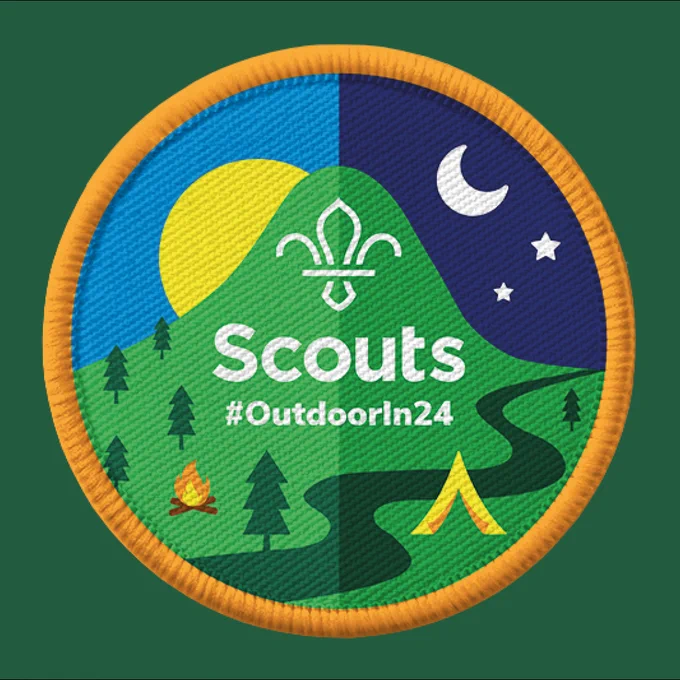 Scouts #OutdoorIn24 badge, on a dark green background