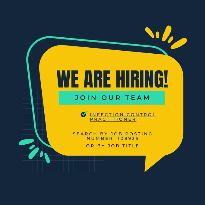 📣Exciting Opportunity: Join our dynamic team! 

🌟We're on the lookout for a passionate individual ready to make an impact. If you thrive in a collaborative environment, value innovation, and have a passion for infection control - this is the job for you! 

➡Head to https://hhsc.taleo.net/careersection/2/jobsearch.ftl?lang=en and search by job posting number: 108935 or by job title: Infection Control Practitioner

#careeropprtunity #joinourteam 
