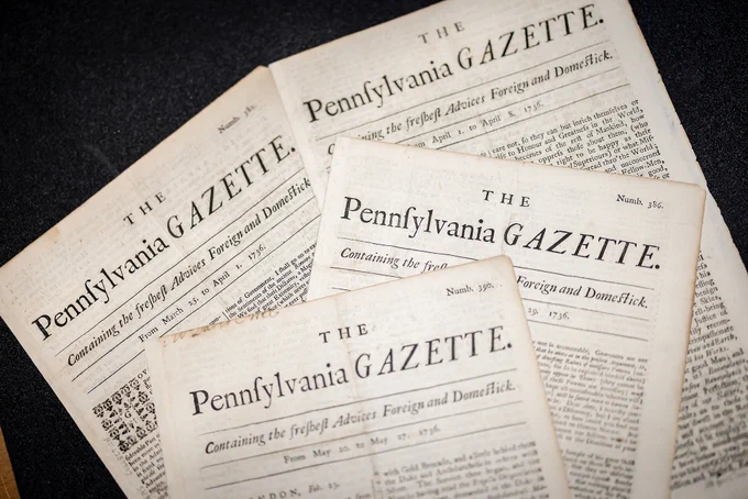 Four copies of the title page of the Pennsylvania Gazette