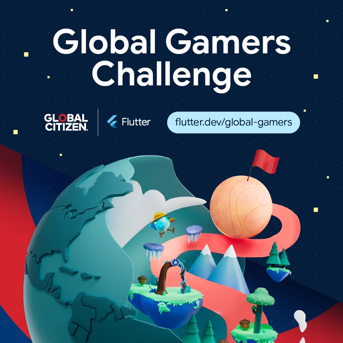 Title reads, "Global Gamers Challenge"

The logos for Global Citizen and Flutter are below, as well as the URL flutter.dev/global-gamers