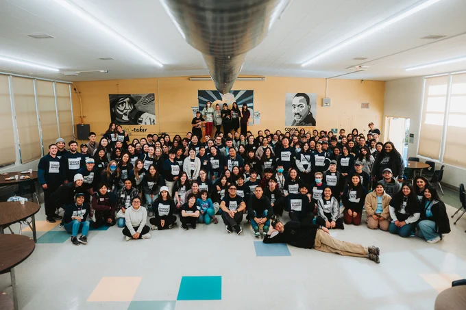 Tritons posing at the Martin Luther King Jr. Day of Service at the Mission Bay High School 