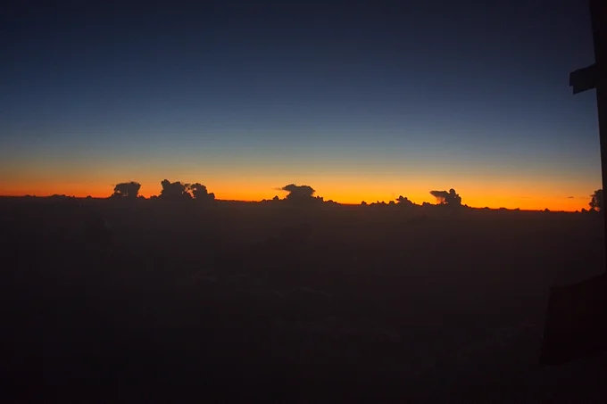 Clouds at sunrise over the Atlantic Ocean near Barbados during the ATOMIC field experiment. Credit: Robert Pincus