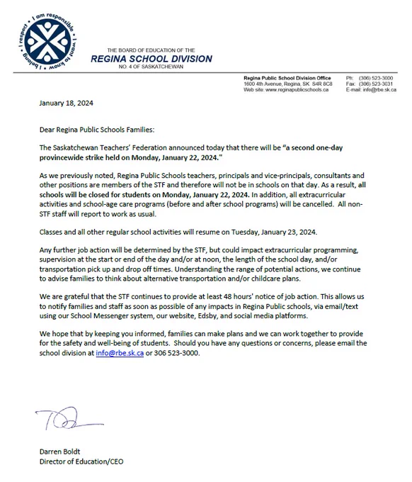 Letter from Director of Education, also available on website. 