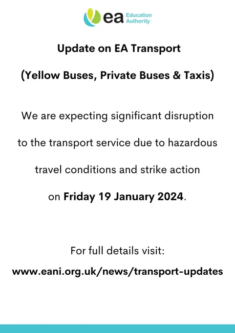 We are expecting significant disruption to the transport service due to hazardous travel conditions and strike action on Friday 19 January 2024.