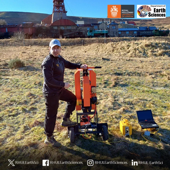 Photo of our PhD student Nick Reiss collecting seismic data in the field