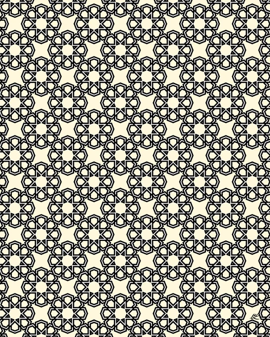 A diagonal arrangement of octagonal stars in black and white.