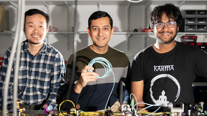 Beyond Binary Quantum Information Lab (BBQLab) members, from left to right, Dr Saroch Leedumrongwatthanakun, Professor Mehul Malik and PhD student Suraj Goel.