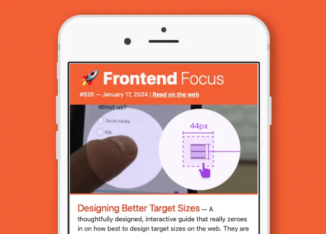 Screenshot of email newsletter. Issue 626 of Frontend Focus.