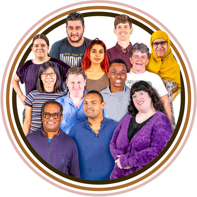 A group of people from different ethnic backgrounds representing people with a learning disability 
