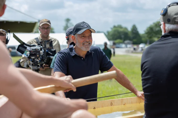 Director George Clooney during filming of The Boys in the Boat