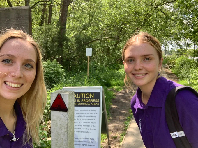 Lilly and Daisy from Berkshire Film Office visit the filming location for The Boys in the Boat along the River Thames