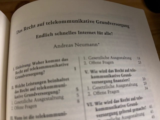 Anfang des Beitrags "Das Recht auf telekommunikative Grundversorgung"