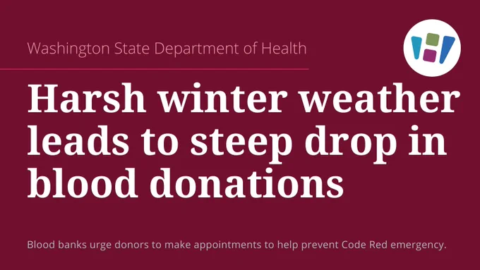 Harsh winter weather leads to steep drop in blood donations