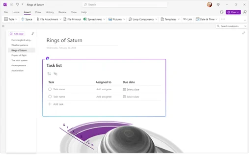 Picture of Loop embedded into OneNote