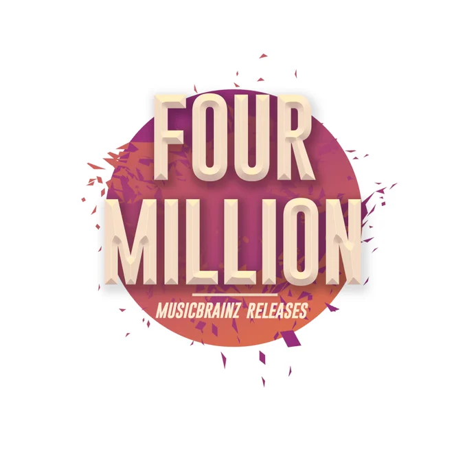 orange and purple confetti with the text ‘four million musicbrainz releases’ over top